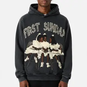 Sopula Studio Men's Woman Vintage First Sunday Faith Graphic Acid Washed Oversized Hoodie