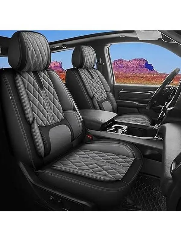Car Seat Covers Fit for  Chevrolet Chevy Equinox 2007-2024 2025 2026: Full Set Breathable Leather Car Seat Covers - Automotive Interior Seat Cushion Protector (2 Rows 5 Seats, Black，Grey) Universal