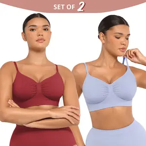 FeelinGirl 2-Piece Women's No Underwire Unlined Bra Wireless Bra Comfort Bralettes Seamless Bras Sports Bra Bralette Set