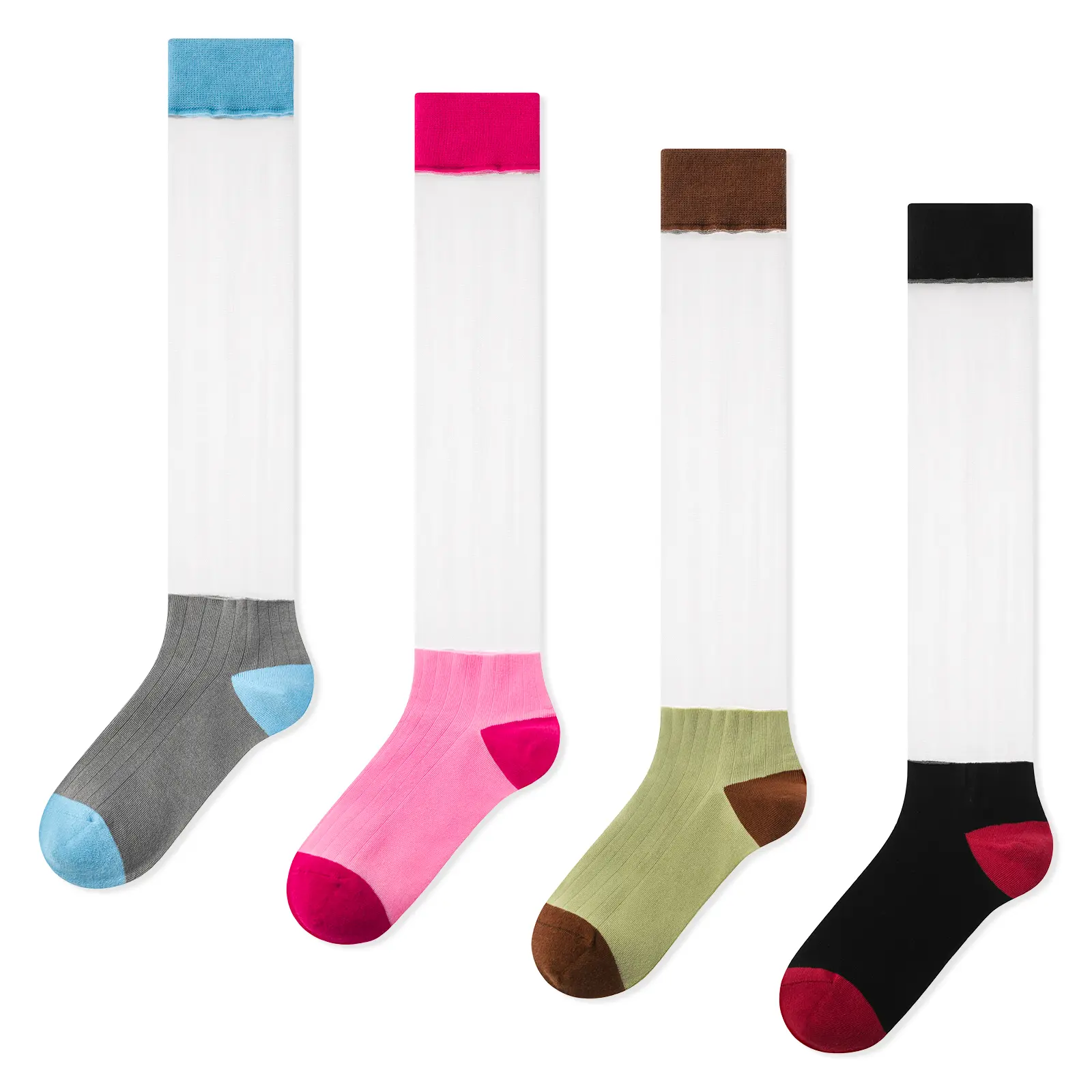 Gaoso Women's Sheer Knee High Socks 4 Pairs Cut Out Breathable Thin Trouser Socks