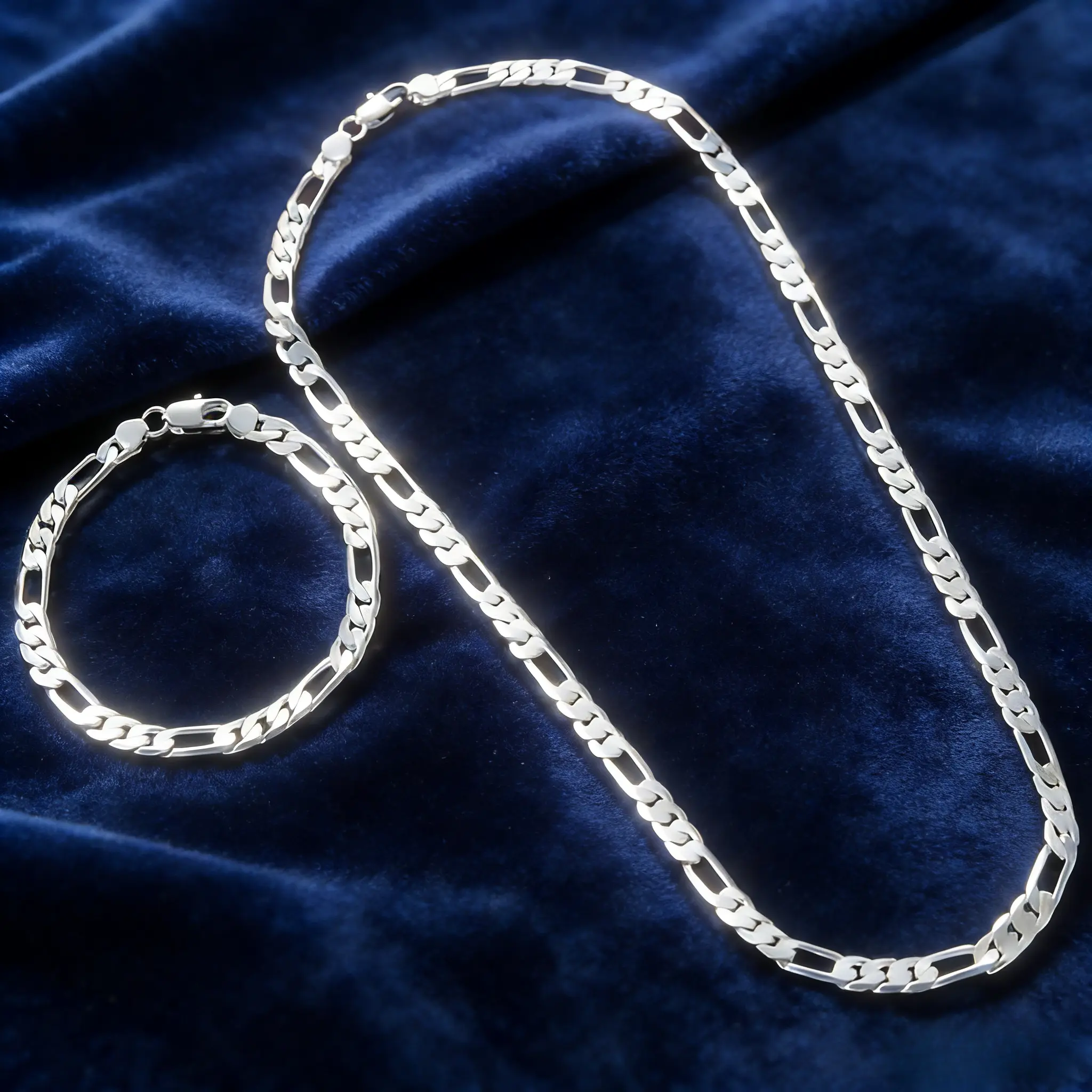 Men's 925 Sterling Silver 4mm Triple Figaro Cuban Link Chain Necklace with Cuban Link Design, Hypoallergenic, Tarnish-Resistant, Elegant Daily & Party Accessory for Male Adults, Ideal Gift, Durable Fashion Jewelry