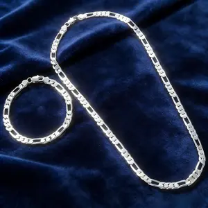 men's accessories-Elegant 925 Sterling Silvery 4mm Triple Figaro Cuban Link Chain Necklace - Hypoallergenic, Tarnish-Resistant, Ideal For Parties & Gifts, Versatile Accessory|Stylish Cuban Link|Durable Chain Design