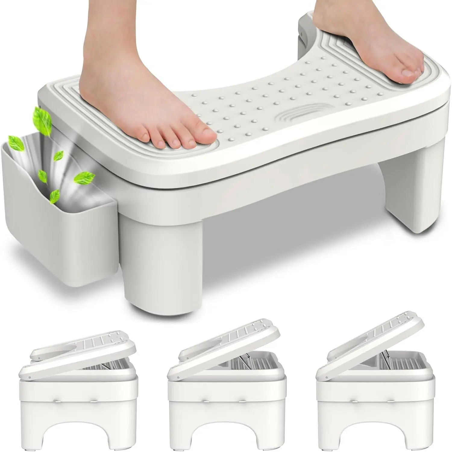 Toilet Stool Squat Adult, Height Adjustable Poop Stool for Bathroom with Storage Box, Portable Non-Slip Potty Step Stool for Adults, Improve Squatting Posture - Bowel  &  Constipation