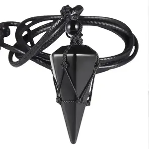 Natural Black Obsidian Talisman Hexagonal Dangle Point Pendant Necklace  Energy Healing & Protective, Adjustable Cord, Protection Chakra Necklace For Men Women Gift Healing Reiki Women's Fashion,fathersdaygifsts