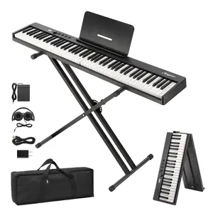88-Key Full Size Foldable Digital Piano Keyboard, Portable Lightweight Compact Electronic Piano with Power Adapter, Headphones and Carrying Bag, Ideal for Beginners & Experienced Players