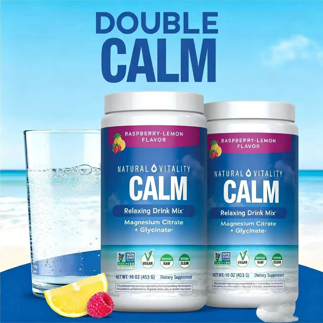 Double Calm - 2 Pack Calm Relaxing Drink Mix Bundle - Anti Stress Drink Mix - With Ionic Magnesium Citrate + Glycinate - Raspberry Lemon Flavor