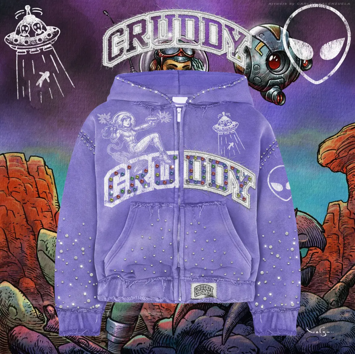 Cosmos Rhinestone Hoodie (Lavender)