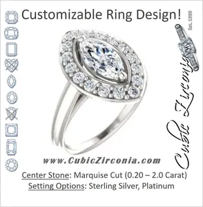 Cubic Zirconia Engagement Ring- The Esperanza (Customizable Cathedral-set Marquise Cut Style with Large Cluster Halo Accents and Tapered Band)