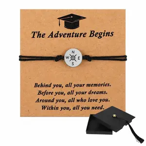 Graduation Gifts for Her Him Class of 2026, Stainless Steel Compass Charm Bracelet with Cap-shape Box, Commemorative Keepsake Jewelry,Senior High School & College Grad Gift Ideas