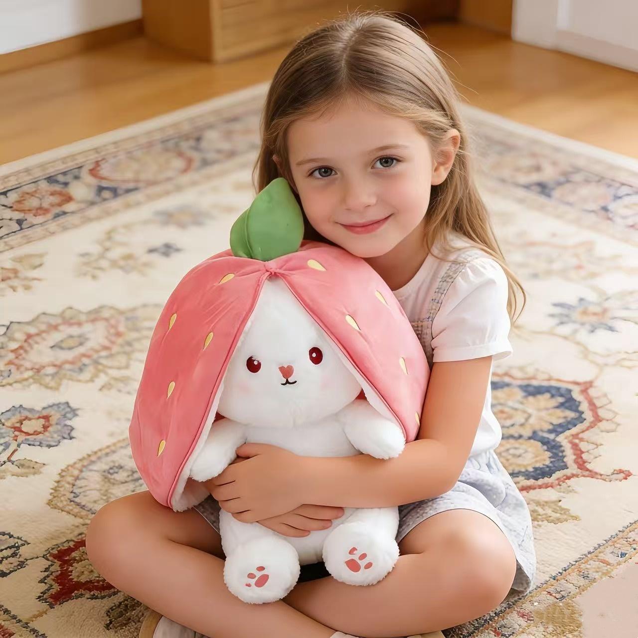 Cute Strawberry Bunny Plush Toy, Soft Cartoon Stuffed Animal Toy, Creative Doll Birthday Gift, Festival Decoration, Easter Gifts Cute Strawberry Bunny Plush Toy, Soft Cartoon Stuffed Animal Toy, Creative Doll Birthday Gift, Festival Decoration, Easter Gifts