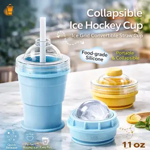 Folding ice hockey cup, silicone cup, summer ice hockeyfolding water cup, creative silicone ice cube mold, largespherical homemade whiskey freezer.  Lid