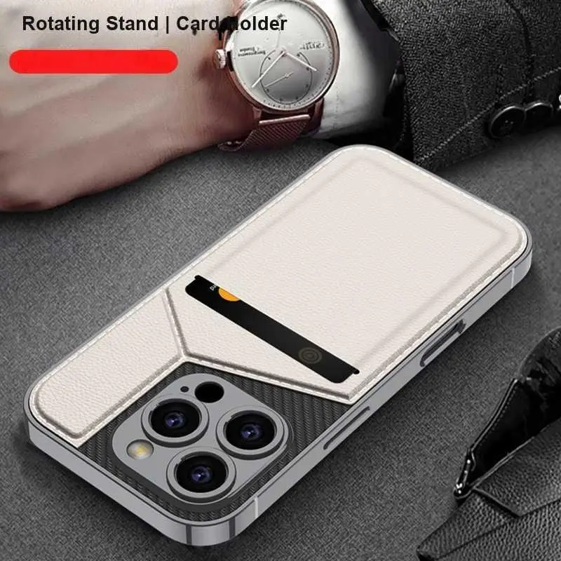 For iPhone 16 Faux Leather Phone Case For iPhone 16 Pro Card Holder Protective Case Business Electroplated Rotary Card Holder HNL60PL