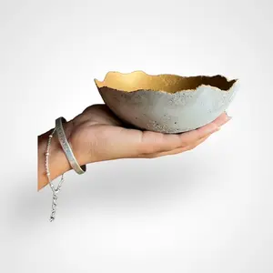 Jewelry Dish Tray, Concrete Bowl Dish, Ring Holder, Trinket Tray Dish, Key bowl for entryway, Gifts for Friend Sister Daughter Mother (Grey and gold) Vanity Organiser Decor Decorative