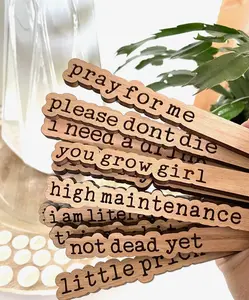Funny Engraved Plant Stakes – Cherry Wood Houseplant Signs
