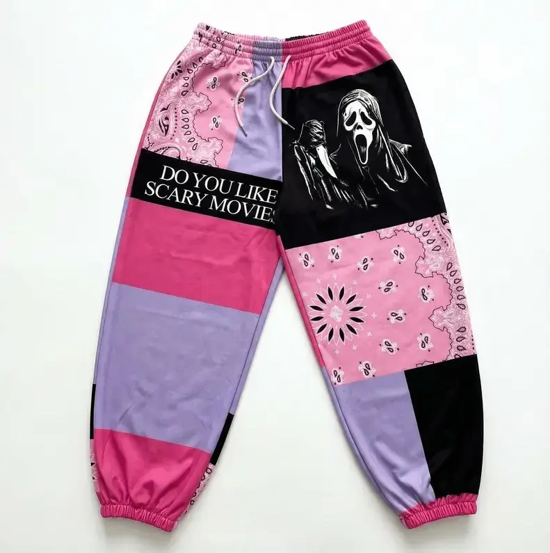 Couple Horror Movie Patchwork Sweatpants, Halloween Streetwear Jogger Pants