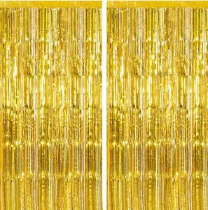 2 Pack Gold Backdrop Birthday Decorations Foil Curtain Backdrop Gold Streamers Dance Party Decorations Photo Booth Props for Bachelorette Decorations Christmas Halloween New Years Eve Party Supplies