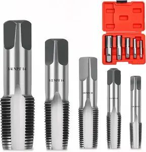Professional 5 count NPT Pipe Tap Set, Carbon Steel NPT Thread Forming Taps and Drill Bits Series Set Tool, Sizes Includes 1/8", 1/4", 3/8", 1/2", 3/4" in Storage Case