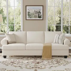 91 Inch Lawson Sofa with Extra Deep Seats Oversize, Mid-Century 3-Seat Sofa Couch, for Living Room, Apartment, Lounge, White