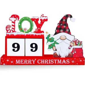 Christmas Countdown Blocks- 99 Day Christmas Advent Calendar with Movable Blocks, Wooden Countdown to Christmas Countdown Calendar with Cute Gnome JOY for Mantel, Tiered Tray, Table, Party Decor