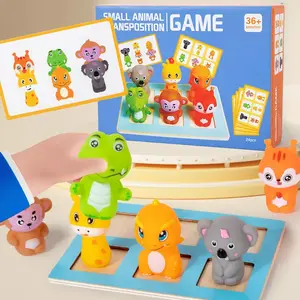 Toddler wooden cartoon animal matching cognitive toy, includes cognitive reference cards and animal models, educational toy for boys and girls - improves concentration, animal recognition, and logical matching skills