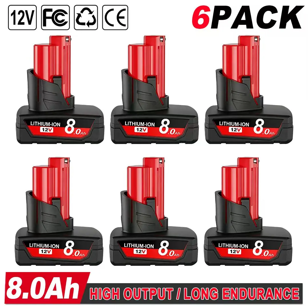 8.0Ah Lithium-Ion Replacement Milwaukee Batteries for M12 12V Cordless Tools Compatible with 48-11-2410 48-11-2420 48-11-2411 High Output