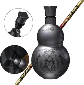 Stainless Gourd Bottle 16.9oz Drinking Gourd Bottle for Black Myth Wukong Fans, Vintage Style Leak-Jug with Strap, 316 Hot & Cold Flask (Black)