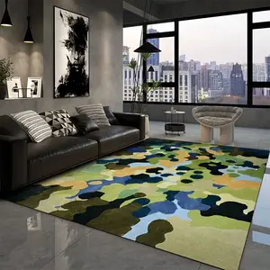 Green Forest Short-Pile Velvet Oversized Area Rug Abstract Color-Block Design Soft, Durable, Absorbent, Machine-Washable Ideal for Living Rooms, Bedrooms, Dining Areas, and Offices Home Decor Rug.