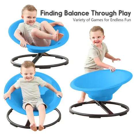 Kids Sensory Swivel Chair - Children's Sit-and-Spin Toy with Metal Frame, Anti-Slip Base, Cartoon Pattern, Criss-Cross Adjustable Design, Bean Bag Seat, Supports 220lbs, Promotes Engagement for Balance & Coordination (Outdoor Furniture, Requires Assembly)