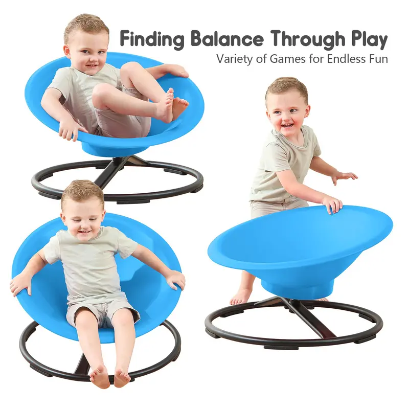 Kids Sensory Swivel Chair - Children's Sit-and-Spin Toy with Metal Frame, Anti-Slip Base, Cartoon Pattern, Criss-Cross Adjustable Design, Bean Bag Seat, Supports 220lbs, Promotes Engagement for Balance & Coordination (Outdoor Furniture, Requires Assembly)