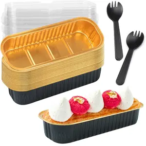 Mini Loaf Pans with Lids and Spoons,Mini Cake Pans with Lids,Rectangle Aluminum Foil Baking Tins Containers,Disposable Cupcake Baking Cups Muffin Tins for Birthday Party