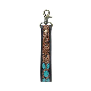 Black And Brown Turquoise Daydreams Leather Tooled Key Fob