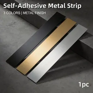 1 Piece, Size 41 Cm X 10 Cm, Thickness 0.8 Mm, Self - Adhesive Metal Strip, Stainless Steel Decorative Strip, Brushed Metal Effect, Ideal For TV Walls, Ceilings, And Door Decoration, Available In Black, Gold, And Silver