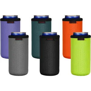 6 Pack 12oz Slim Can Cooler Sleeves, Soft Insulated Reusable Non-slip Neoprene Drink Holder Covers for Hard Seltzer, Beer, Soda, Energy Drinks and Water Bottle