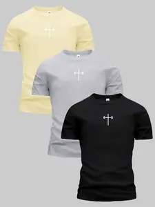 3-pack men’s cotton short-sleeve T-shirts, loose fit for all seasons, dumbbell cross print; trendy casual athletic streetwear top for summer outfits; a great gift for a boyfriend or husband; suitable for street style, commuting, outdoor activities, and va