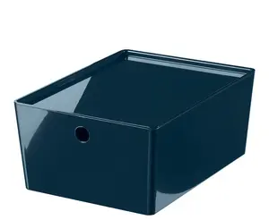 Ikea KUGGIS Storage Box with Lid, Black-Blue 10 ¼x13 ¾x6”, Stackable Plastic Organizer Bin with Secure Cover, Value Pack of 4 – Durable Multipurpose Storage Boxes for Home, Office & Closet Organization