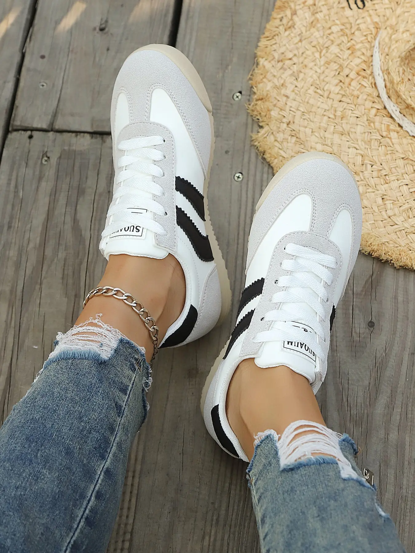 New Large Size Women's Shoes, Casual Patchwork Athletic Sneakers, Sports Shoes, Comfortable Breathable Textile Upper, All Season Fashion Footwear, Casual Sporty Sneakers