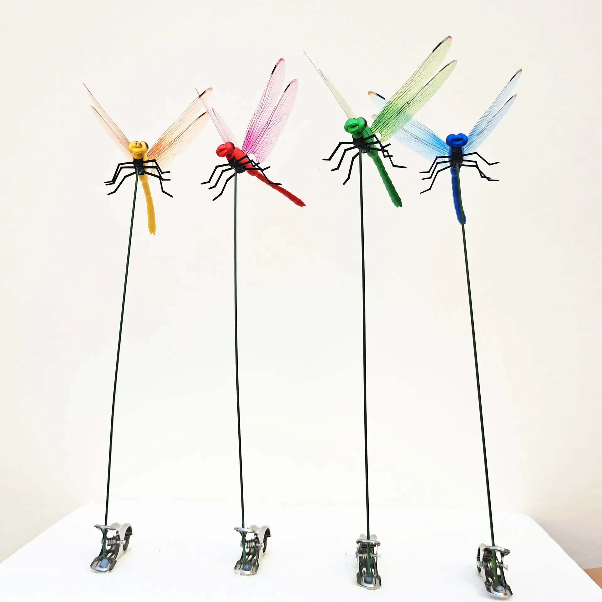 4Pack Realistic Dragonfly Ornament Clips - 25cm/9.8in Waterproof Garden Decor Clamps, 3D Insect Sculptures, Bird Repellers for Flower Beds, Gardens