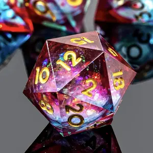 Liquid Core D20 Dice, Polyhedral Dice, Handmade Resin Sharp Edged Multisided Die, Suitable for Dungeons & Dragons Tabletop Games