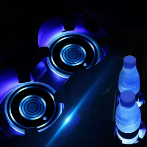 2PCS USB Car Cup Holder Light Kit, Waterproof 7 Color-Changing Car Cup Mat Holder LED Ambient Light, Colorful Car Interior Decorative Light, Auto Interior Accessories