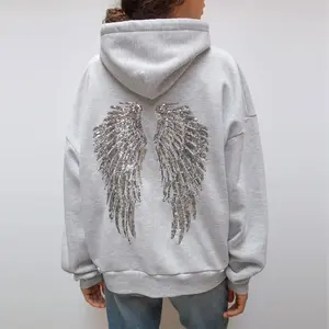Sequin Angel's Wings Hoodies Women Loose Long Sleeve Pullover Top & Slim Yoga Pants Set 2025 Chic New Casual Two Piece Outfit