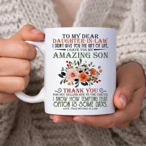 [11oz Ceramic Mug] 11oz White Ceramic BPA-Free Coffee Mug - Charming Daughter-In-Law Gift |   'I Gave You My Amazing Son' Heartfelt Message, Floral Design, Slip-Resistant |   Perfect for Birthday, Christmas, Wedding, or Engagement from Mother-in-Law