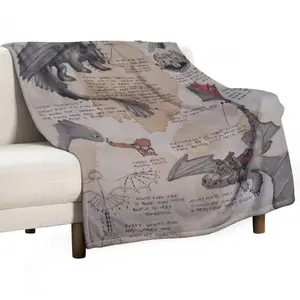 How to Train Your Dragon Toothless Night Fury Anatomy Sketch Flannel Blanket Vintage Retro Dragon Cozy Throw for HTTYD Fans,summervibes