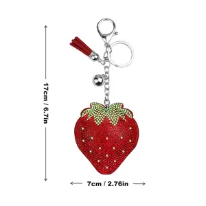 Bling Strawberry Rhinestone Bag Charm Keychain with Tassel for Women and Girls Sparkling Diamond Studded Bag Ornament Bling Strawberry Gifts for Her 17cm x 7cm