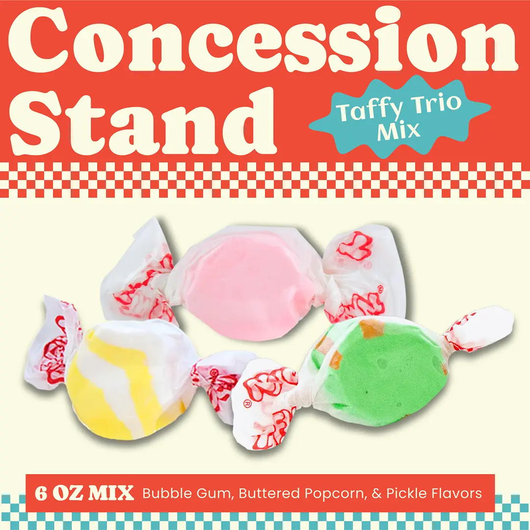 Concession Stand Taffy Trio Mix | Bubble Gum, Buttered Popcorn & Pickle | 6 oz