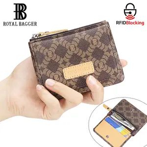 Royal Bagger Women's Coin Purse – Signature Coated Canvas & Vegetable-Tanned Cowhide Leather, RFID Blocking Small Wallet, Casual Zipper Pouch for Daily Use 4200