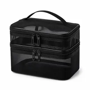 2026 New Portable Handheld Makeup Bag, Premium Clear Large Capacity Travel Wash Bag with Divided Mesh Pockets, Cosmetic Organizer Bag