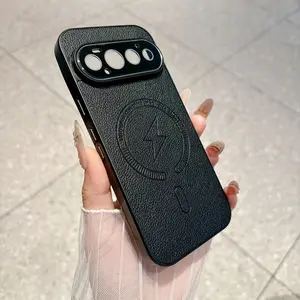 Luxury Leather Magnetic Smartphone Case for Google Pixel 10/Pixel 10 Pro, 9A, 8 XL - Built-in Camera Lens Protector, Shockproof Anti-Slip Textured Cover, Wireless Magnetic Charging Compatible - Soft Solid Color Cellphone Accessories for Handheld Devices