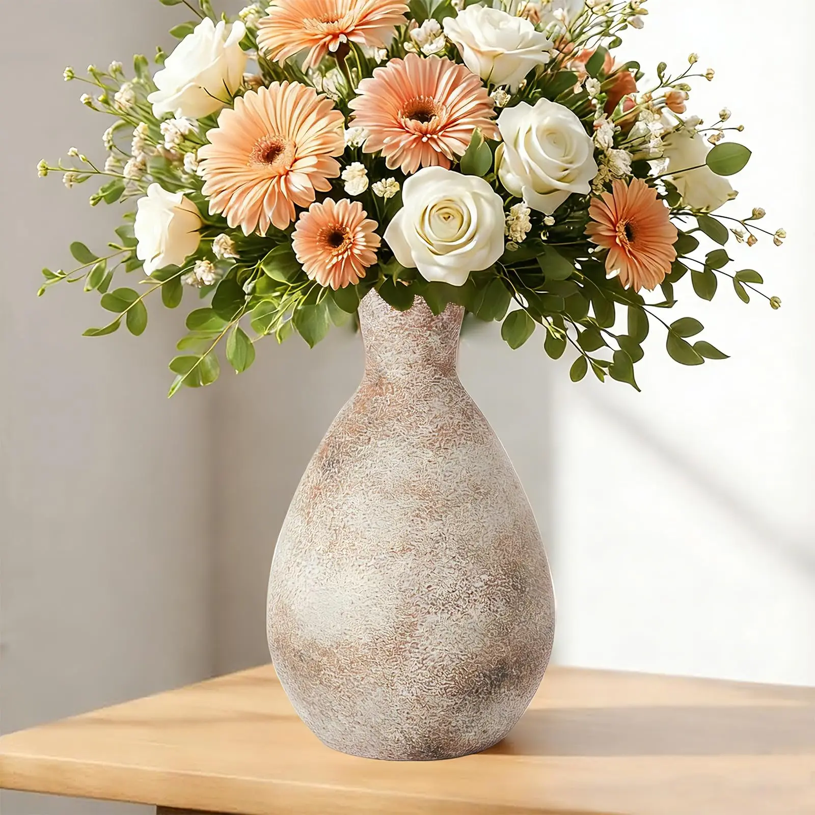 【Summer Deal】Silvanest Rustic Ceramic Vase 10.6” Handcrafted Textured Pottery Vase, Decorative Terracotta Vase with Natural Weathered Finish for Pampas Grass, Dried Flowers, or Modern Farmhouse Boho Home Decor