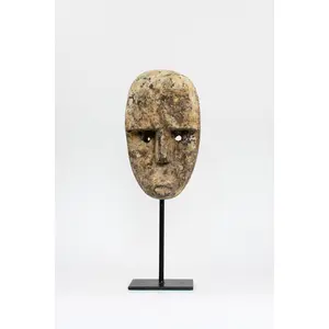 Wooden Primitive Tribal Timor Ancestral Mask on Stand Statue Hand Carved Sculpture Handmade Figurine Gift Home Decor Accent Handcrafted Decoration