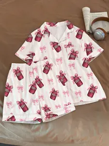 Women's 2-Piece Pajama Set, Casual Comfortable Fit Short Sleeve Top and Shorts, Summer Ladies Home Wear Loungewear for Relaxation